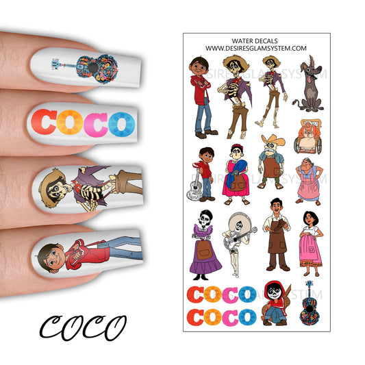 Coco Movie Nails Water Decals